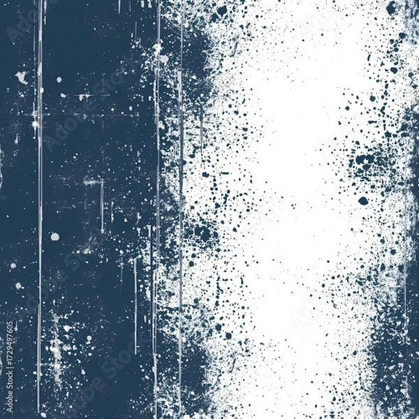 Fototapeta Worn panel with blue splatters and scratches. Dirty, textured vector enhances industrial and urban aesthetics.