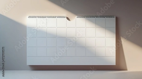 Fototapeta Photo of a sleek blank calendar with a smooth white surface and no text or numbers, wall-mounted on a neutral colored background, photographed with sharp clarity and precise focus.