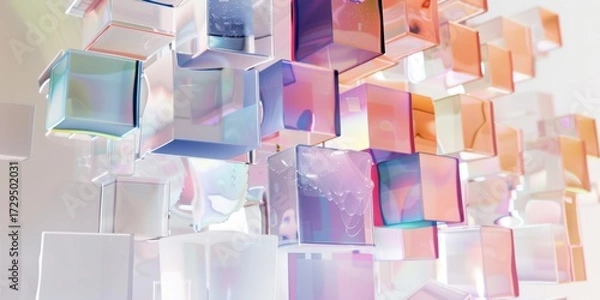 Fototapeta Transparent Cubes Squares Peach Violet Background 3D Render Geometric Abstract