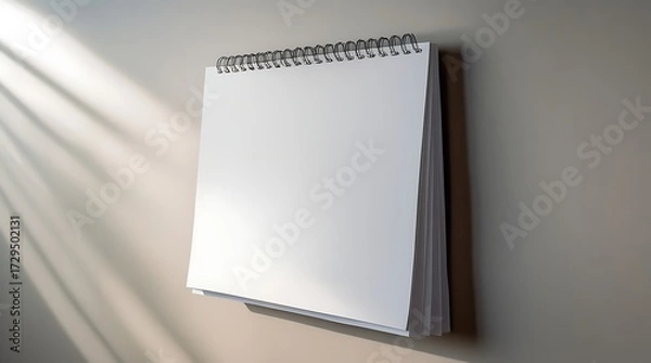 Fototapeta Photo of a Spiral-top blank white calendar hung on a neutral colored wall, captured in crisp product photography style with diffused softbox lighting.