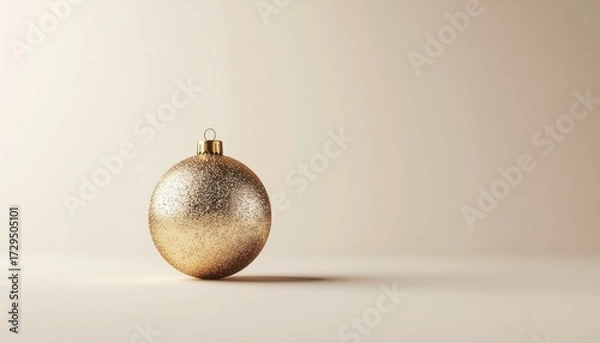 Fototapeta A minimalist and elegant photo of a single textured gold Christmas bauble on a clean, neutral background.
