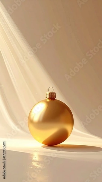 Fototapeta A stylish and minimalist Christmas poster with a golden bauble creating a beautiful, soft shadow from natural light.