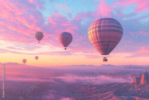 Obraz Hot air balloons rising into sky at dawn