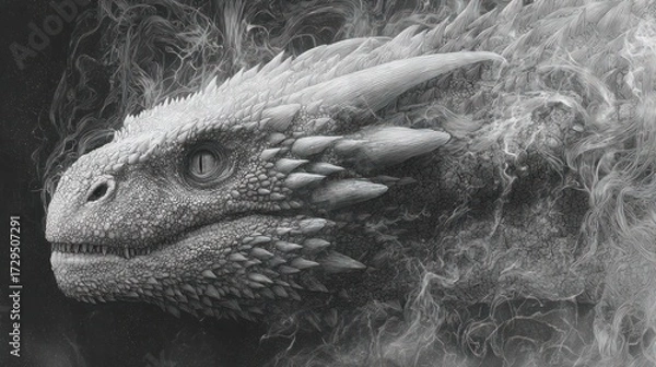 Obraz Dragon head profile gray scale