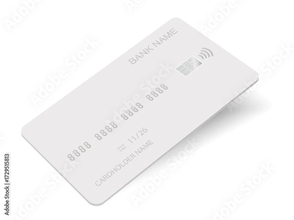 Fototapeta Realistic credit card mockup with chip and contactless payment symbol, blank debit card template with shadow for banking, finance, payment and business design vector illustration