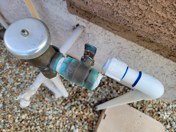 Fototapeta Crack broken plastic joint connecter branching to drop irrigation system, close up