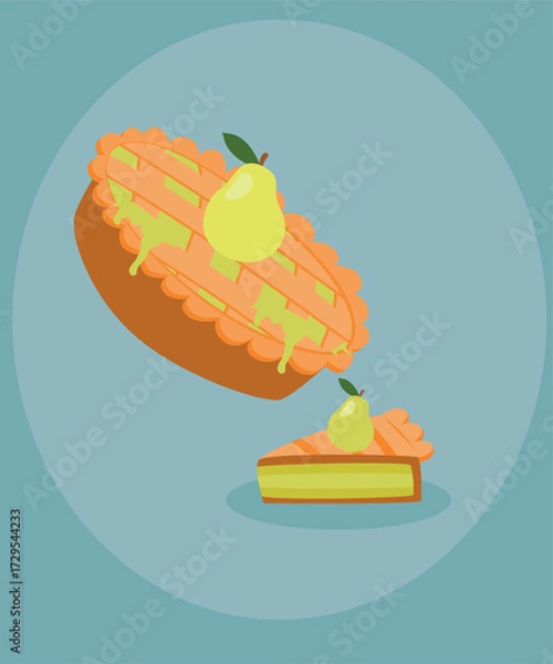 Fototapeta Pear Pie and Slice Pie at Cream Delicious