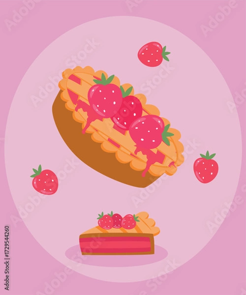 Fototapeta Strawberry Pie and Slice Pie at Cream Delicious