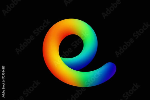 Fototapeta Sunset neon loop — yellow orange ribbon swirl on black