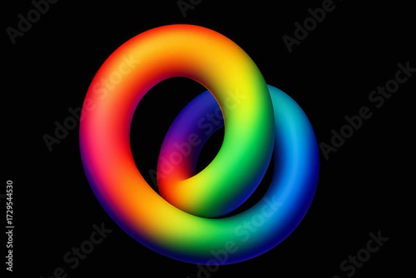 Fototapeta Compact rainbow torus — glossy gradient ring on black