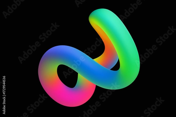 Fototapeta Pastel green to cyan ribbon — soft glossy S-curve on black