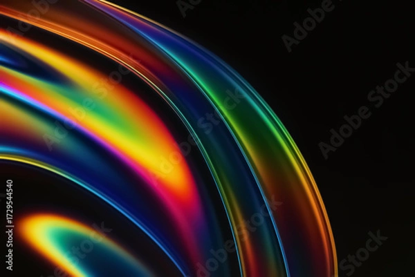 Fototapeta Arc of rainbow glass — glossy spectrum curve on black