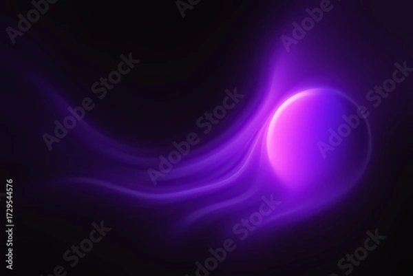 Fototapeta Neon violet comet — glowing tail and sphere on black