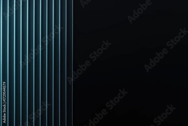 Fototapeta Split cyan ribbed panel — vertical glass lines on black