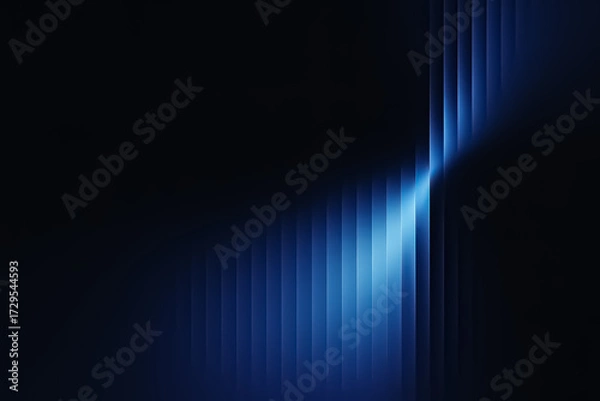 Fototapeta Cyan beam bend — curved light streak on black