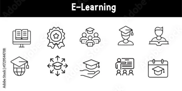 Obraz E-learning, digital education elements, editable stroke minimal thin line web icon set.