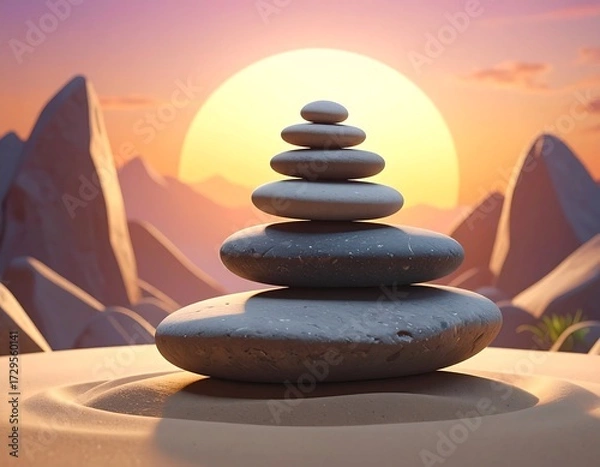 Obraz Zen stones balanced at sunset