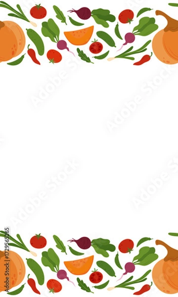 Fototapeta Seamless frame and border of simple flat vegetables