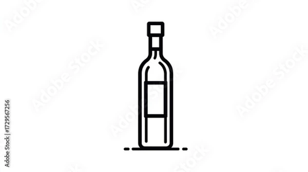 Fototapeta Simple line art of a bottle with a label, depicted on a white background