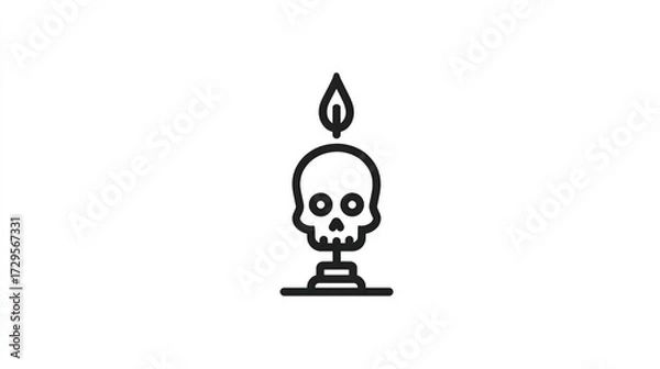 Fototapeta Simple graphic Skull candle, flame on top, thin line style, isolated on white