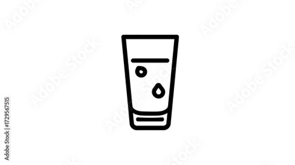 Fototapeta Simple black outline illustration of a shot glass filled with liquid, with two small bubbles and a single drop