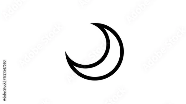 Fototapeta Simple crescent moon symbol outlined in black against a plain white background