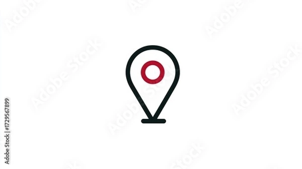 Fototapeta Simple location marker icon, black outline with a red circular center on white