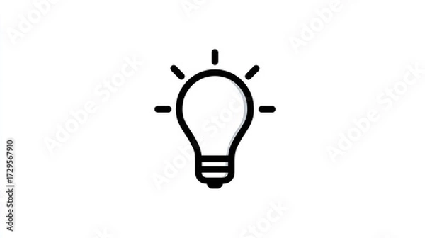 Fototapeta Graphic line drawing a light bulb radiating light on a blank white background