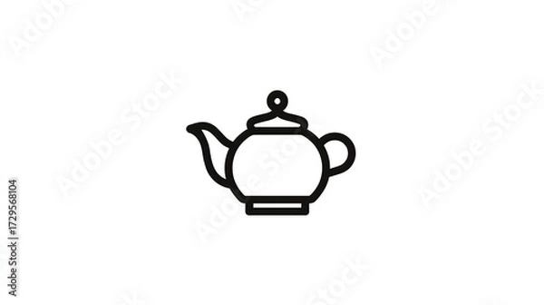 Fototapeta Simple line drawing of a teapot with a round body, spout, handle, and lid
