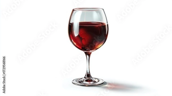 Fototapeta A beautifully lit wine glass with a red liquid, casting a shadow on a bright white background