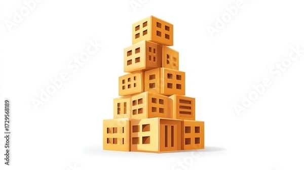 Fototapeta Golden, stacked, cubic buildings form a tall, pyramid-shaped structure