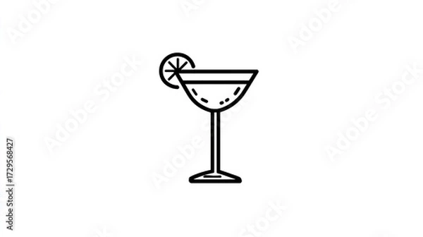 Fototapeta Cocktail in martini glass with citrus garnish. Simple outline design