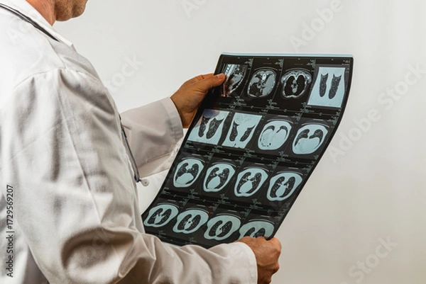 Obraz Medical professional examining detailed X-ray images of teeth and jaws