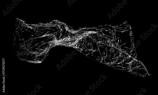 Fototapeta Plastic Wrap Isolated On Black Background. Wrinkled Film Overlay Texture, Stretch Cellophane, High Resolution Design Resource. Glossy Reflective Material Surface with Creases