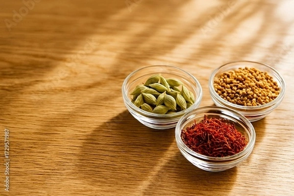 Obraz Elegant, high-value spice setup for luxury culinary and gourmet brand visuals.