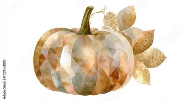 Fototapeta Minimalist digital pumpkin collage created with geometric abstract shapes in warm beige and orange tones.