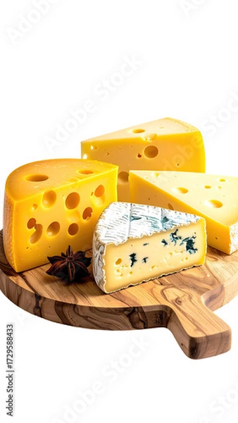 Fototapeta Assorted cheese slices on a wooden board (1)