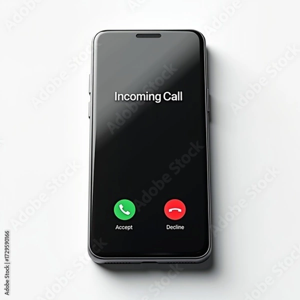 Fototapeta Decision making and opportunity concept. Incoming call on a modern smartphone with accept or decline answer options.