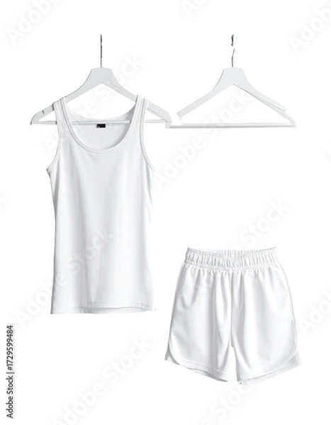 Fototapeta White sleeveless top and shorts set, on hangers