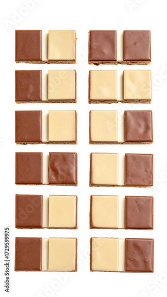 Fototapeta Two stacked bars of chocolate, alternating dark and light