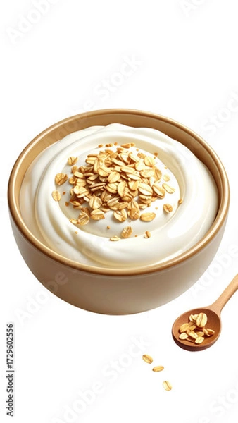 Fototapeta Creamy yogurt topped with oat flakes in a bowl (1)