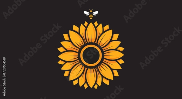 Fototapeta A vibrant yellow sunflower with a small bee on top.