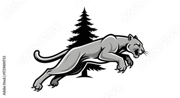 Fototapeta Powerful Cougar Leaping Through Forest.