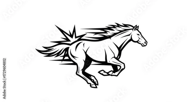 Fototapeta Dynamic black and white illustration of a running horse.
