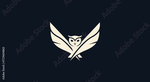 Fototapeta Creative logo design of a wise owl with quill pen wings.