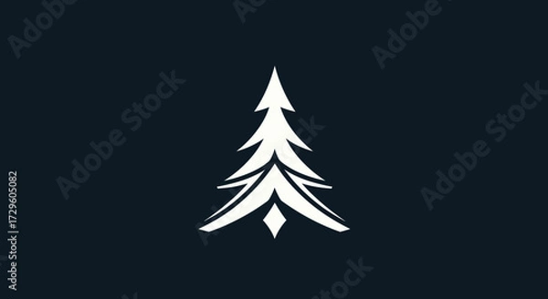 Fototapeta Stylized White Fir Tree Icon on Dark Background.