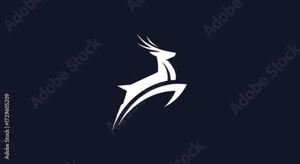Fototapeta Elegant white deer silhouette in a dynamic jumping pose modern logo design.