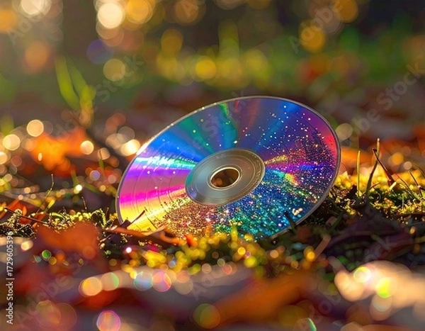 Obraz Iridescent disc on grass, bokeh background