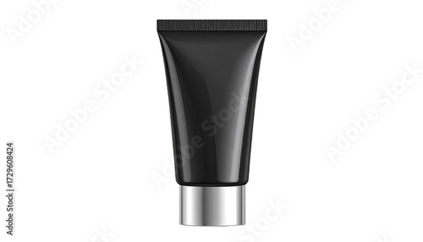Obraz A matte black cosmetic tube with a metallic silver cap