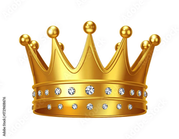 Obraz Golden crown with sparkling gems.  A regal, ornate golden crown,  adorned with  numerous  small white gems